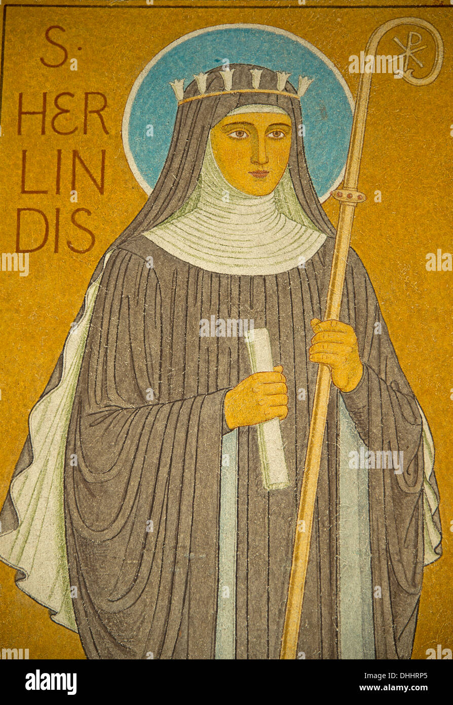 Figure of Hildegard of Bingen in Eibingen Abbey, UNESCO World Heritage Upper Middle Rhine Valley, Rüdesheim am Rhein, Hesse Stock Photo