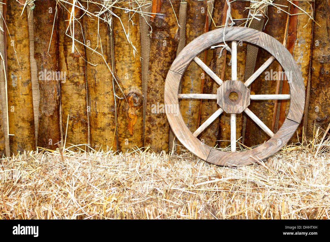 Desktop wheel wood and straw Stock Photo