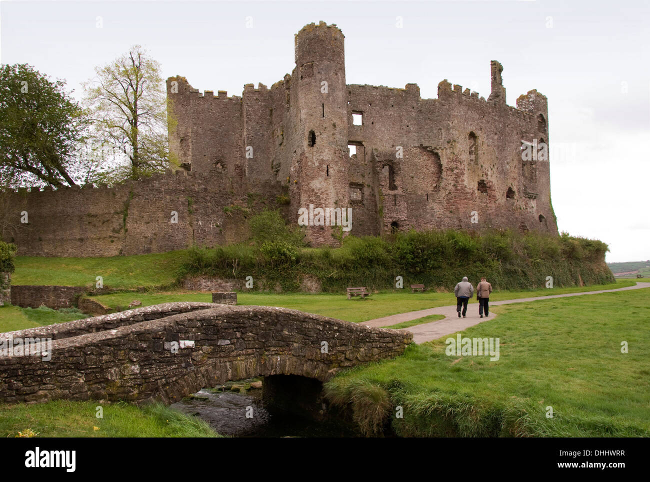 Laugharne,Carmarthen,Wales,UK the home of poet Dylan Thomas,showing the Boathouse,writing hut,castle,Brown's hotel,grave.a UK Stock Photo