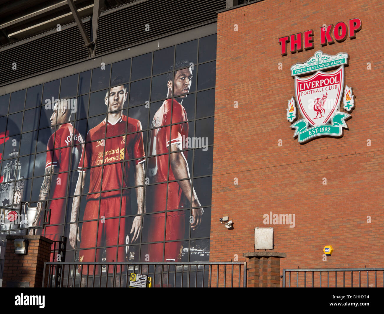 The Kop stands at Liverpool FC Anfield stadium before Premier League match Stock Photo