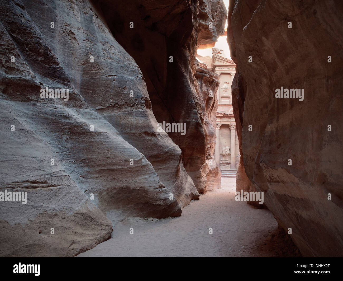 Siq and Treasury Al Khazneh, Petra, UNESCO world herritage, Wadi Musa, Jordan, Middle East, Asia Stock Photo