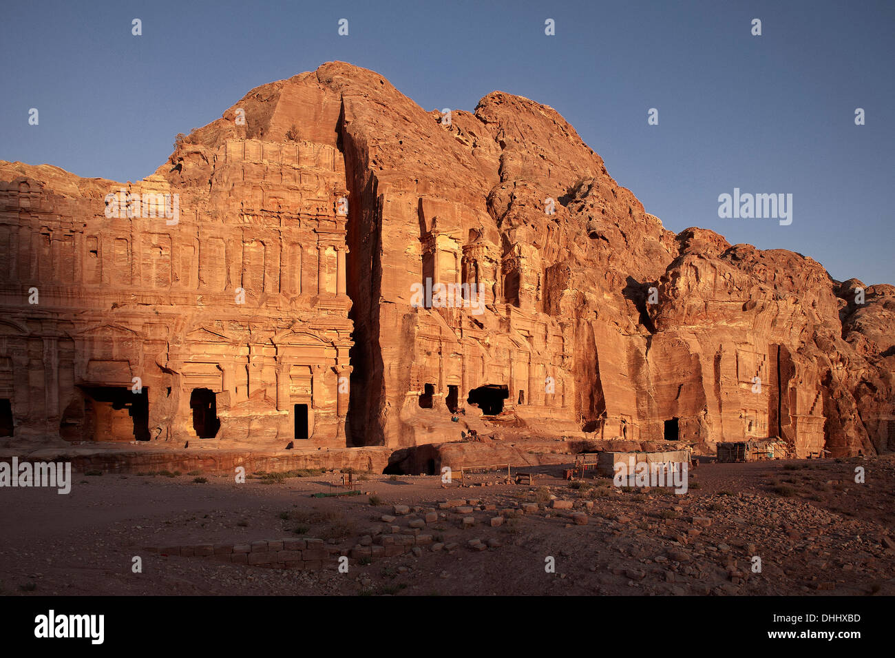 Royal Tombs at sunset, Petra, UNESCO world herritage, Wadi Musa, Jordan, Middle East, Asia Stock Photo