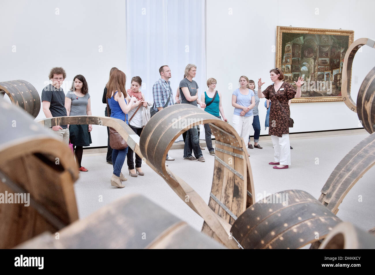 Young people interested in art during guidance through the national gallery Stuttgart, Baden-Wuerttemberg, Germany, Europe Stock Photo