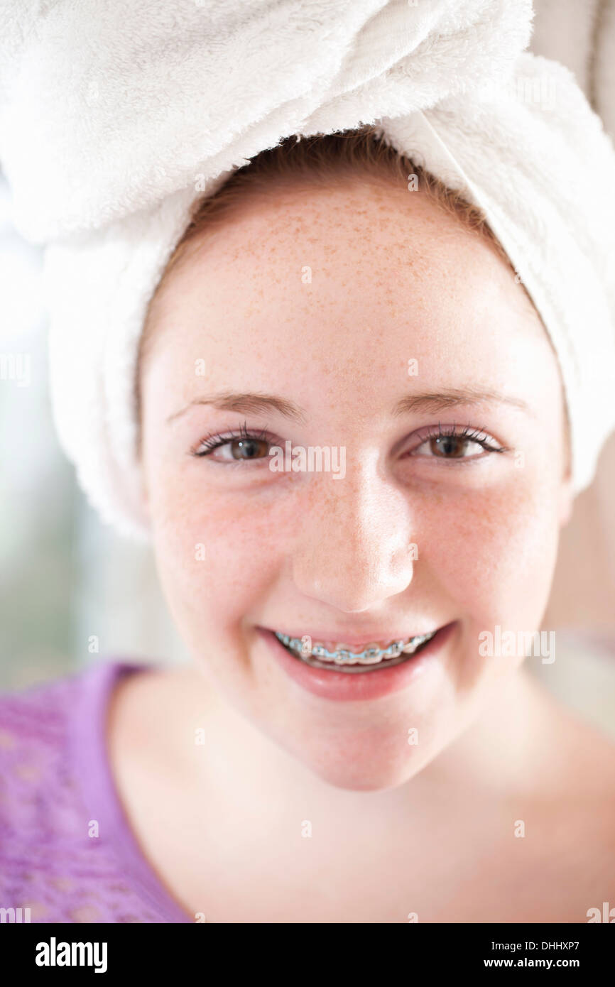 Girl with towel turban Stock Photo