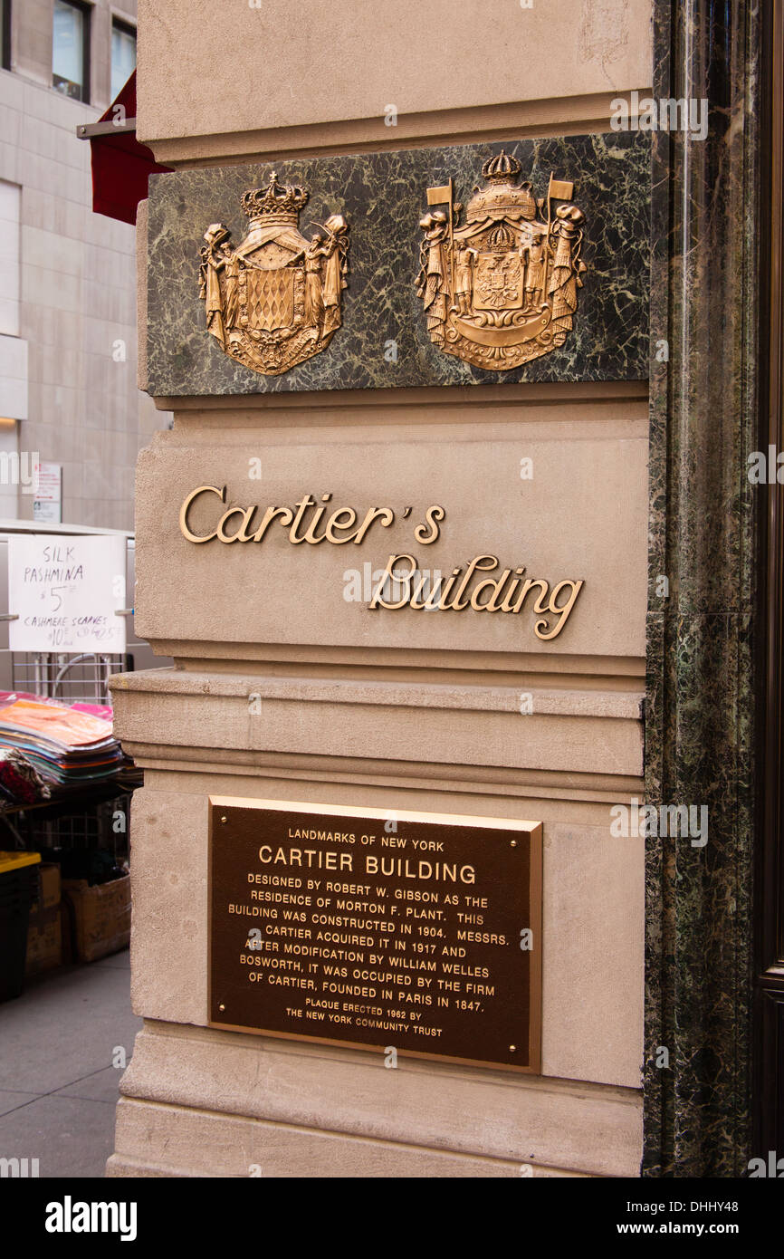 Sign for the Cartier Store on Fifth Avenue, New York City, America, United States of America. Stock Photo