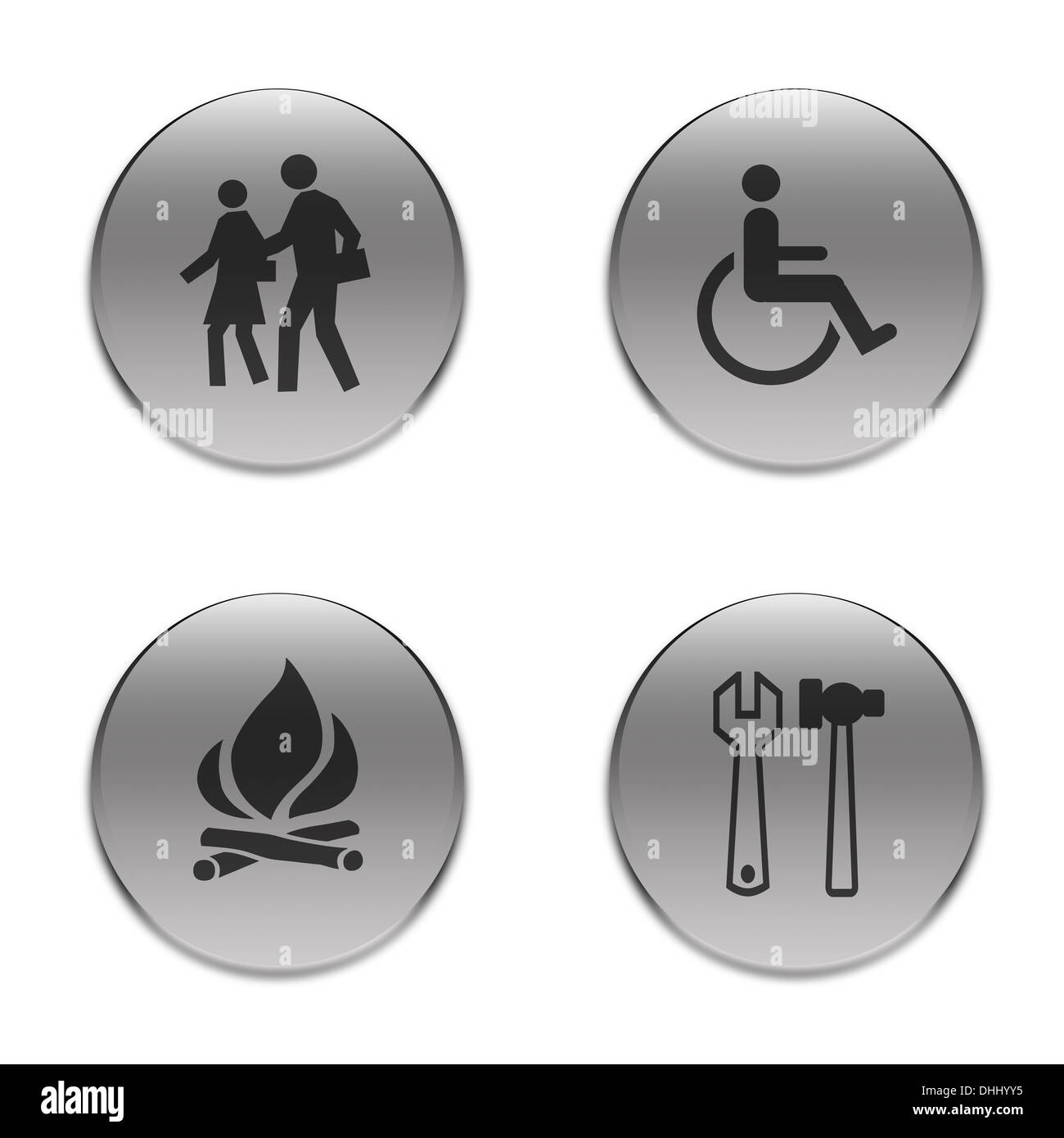 Four sings for cross road,cripple,fire,repair service Stock Photo