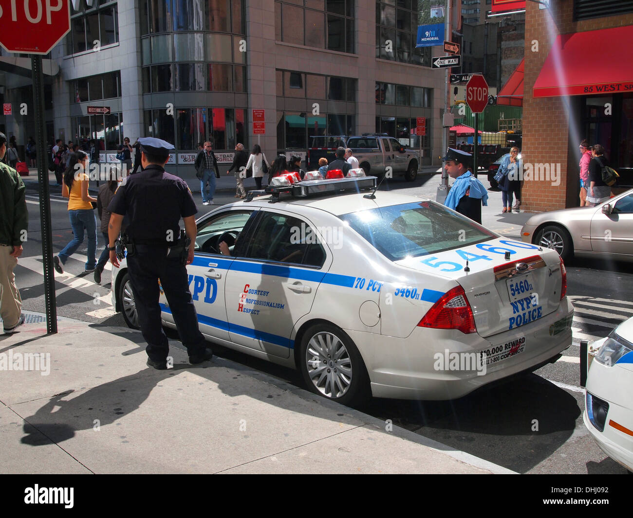 NYPD New York Police Department officers and car in Manhattan, New York