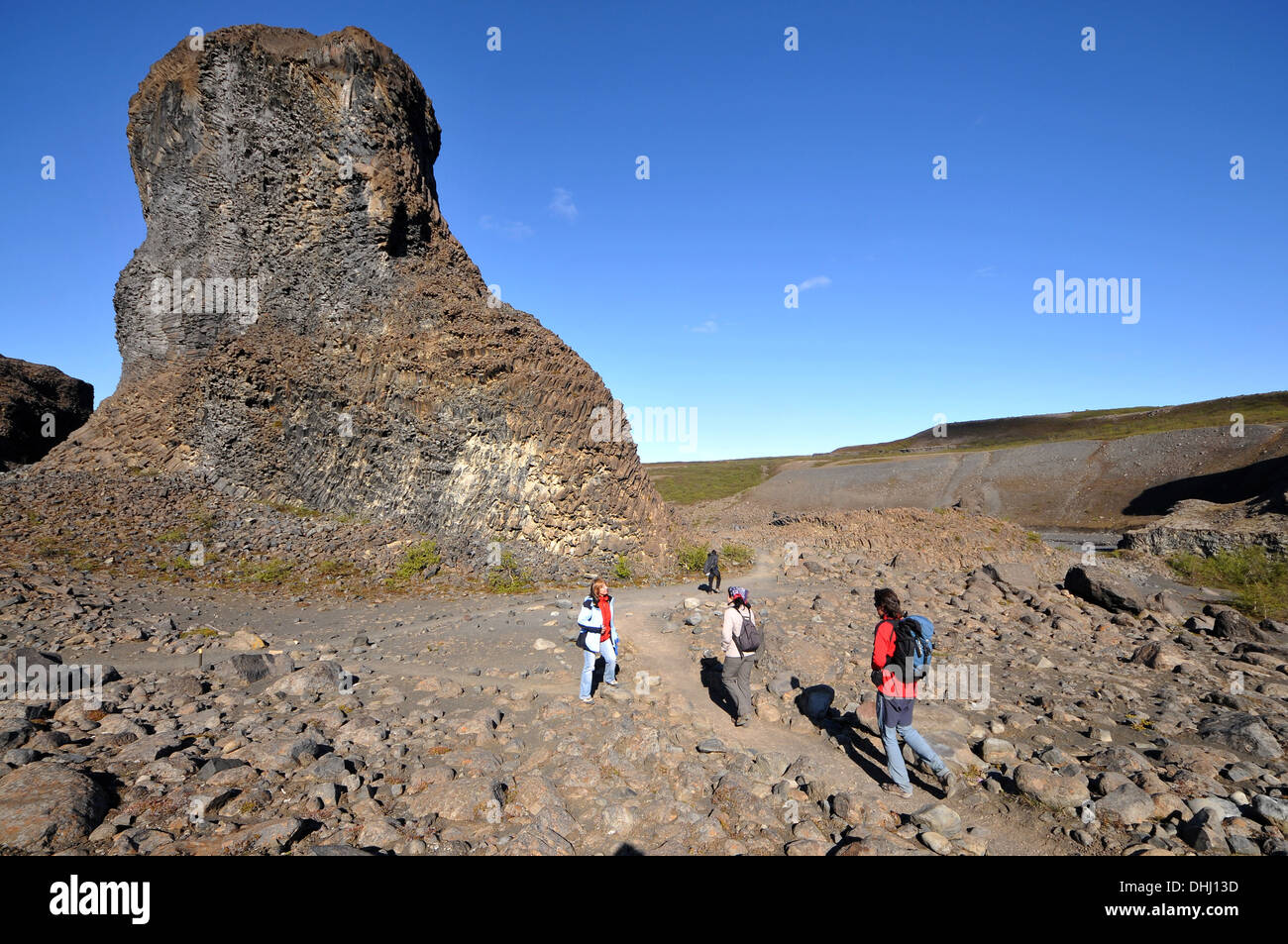 Hikers in Pjodgardur at the Jokulsargljufur National Park at the Joekulsa river, North Iceland, Europe Stock Photo