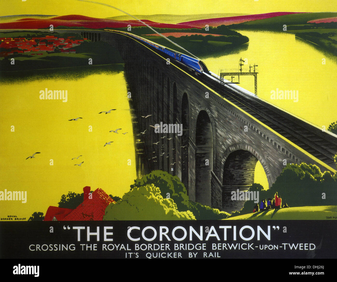 THE CORONATION train en route from Edinburgh to London in a poster about 1938 Stock Photo