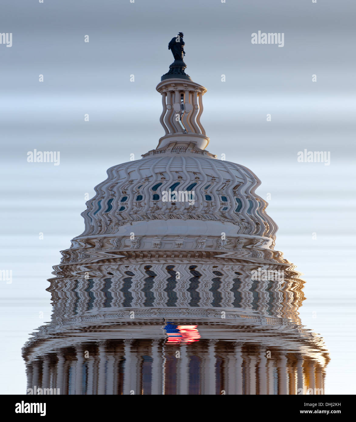 Dome of the Congress building on the US Capitol in Washington DC reflected in water Stock Photo