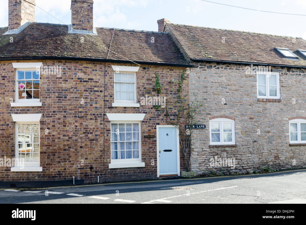 Traditional terraced houses in Back Street, Much Wenlock Stock Photo