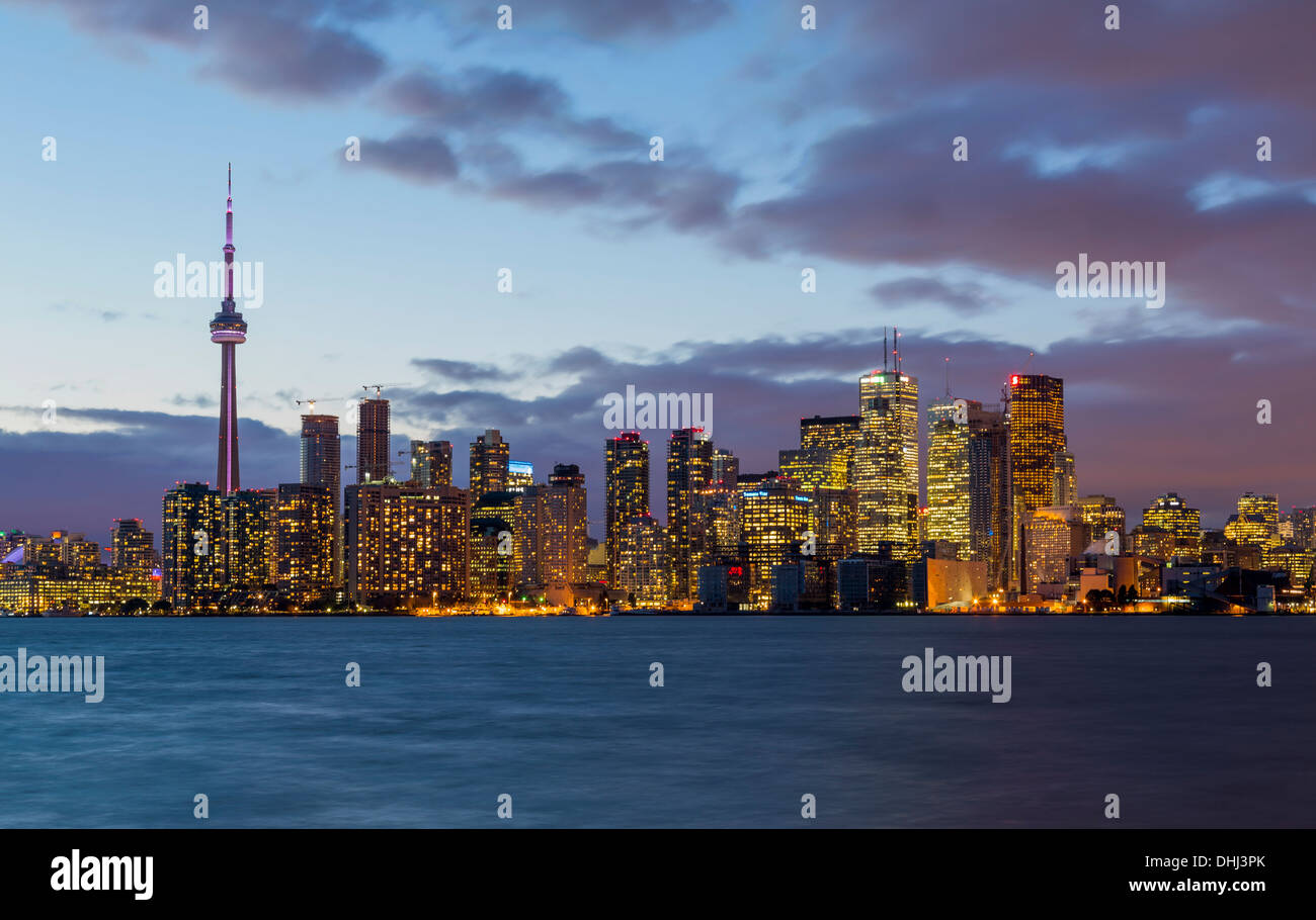 Toronto skyline across Lake Ontario, Canada at night Stock Photo