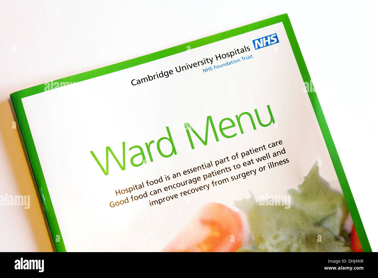 NHS hospital food menu, Addenbrookes Hospital, Cambridge UK Stock Photo
