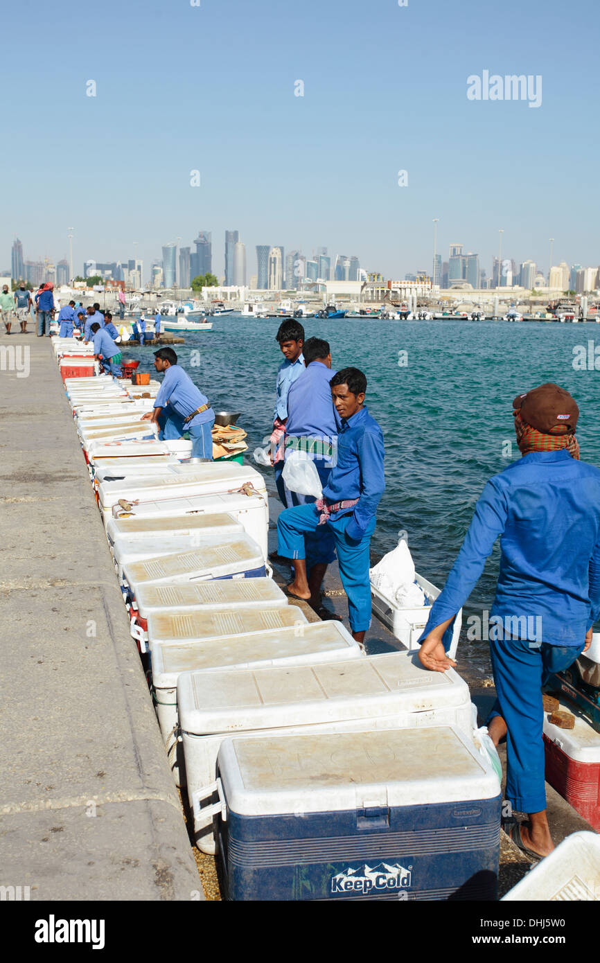 The daily fresh fish market on the Corniche in Doha, Qatar, in Nov 2013