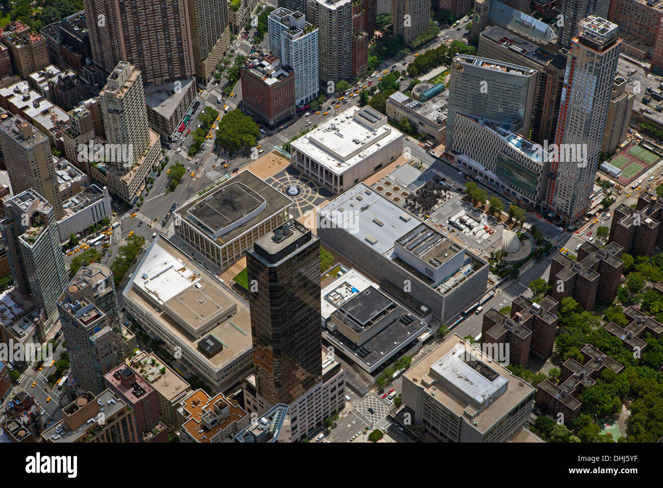 aerial photograph Lincoln Center, Avery Fisher Hall, Broadway, Manhattan, New York City Stock Photo