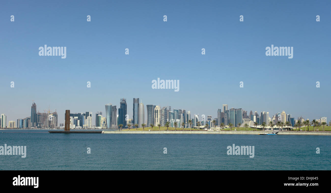 Doha skyline seen from the Museum Park in the heart of the old city. Stock Photo