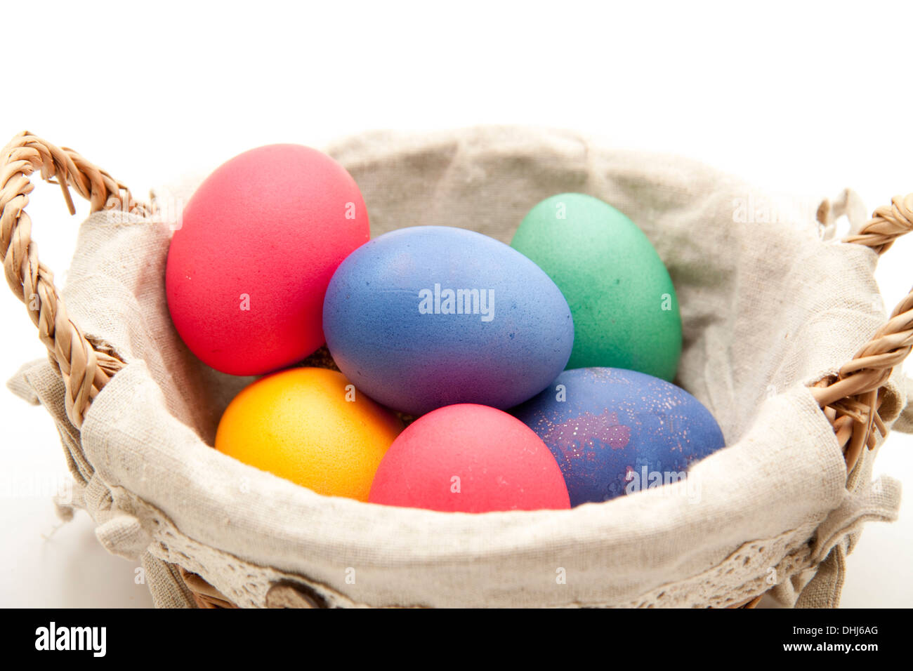 Easter eggs in the basket Stock Photo