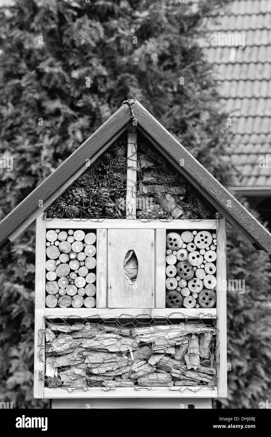 insect hotel black and white Stock Photo