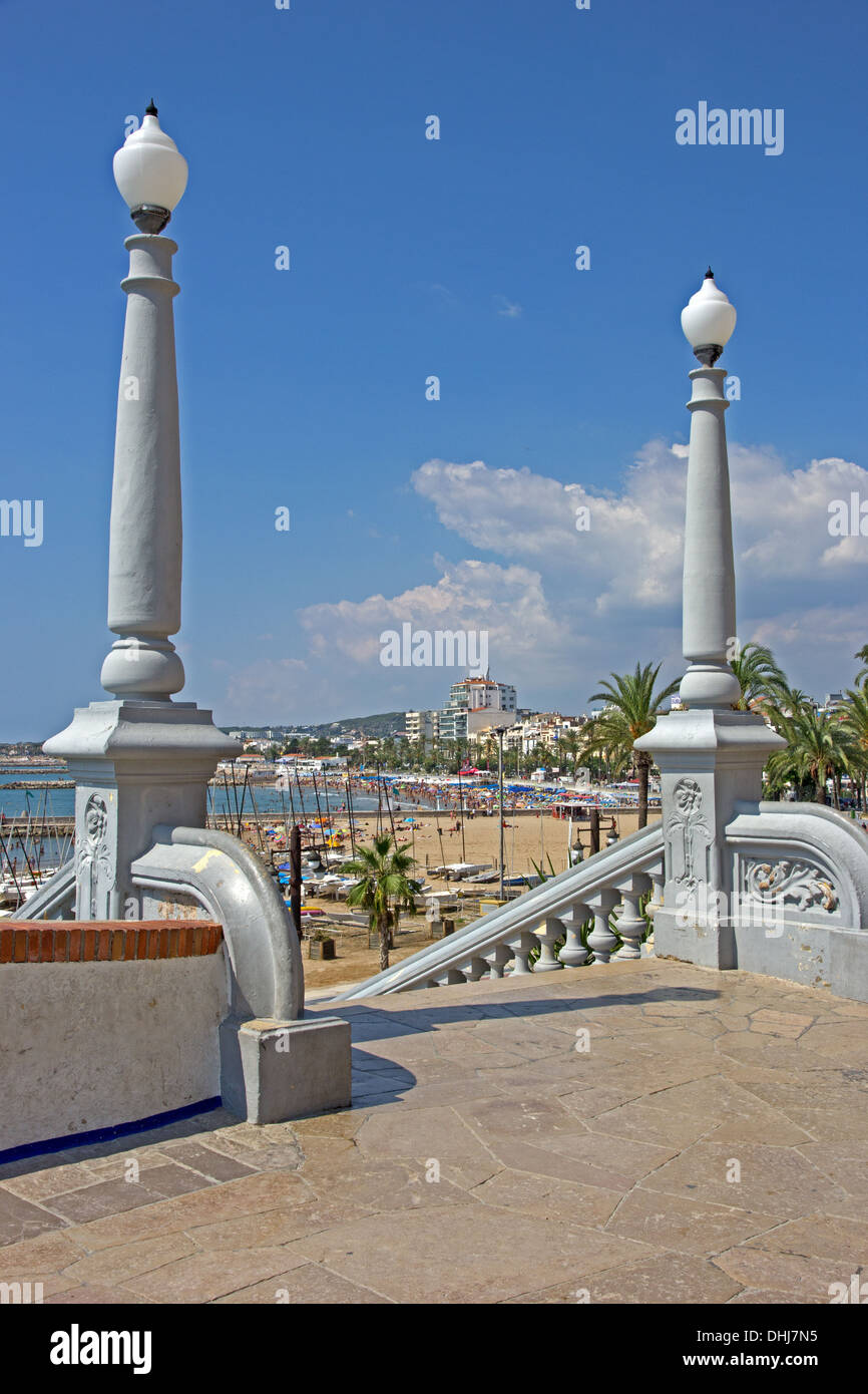 Beaches of Sitges from Casc Antic, old area of town. Stock Photo