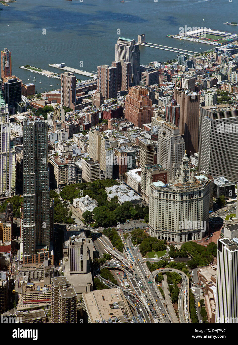 aerial photograph Civic Center, Municipal Building, City Hall, Manhattan, New York City Stock Photo