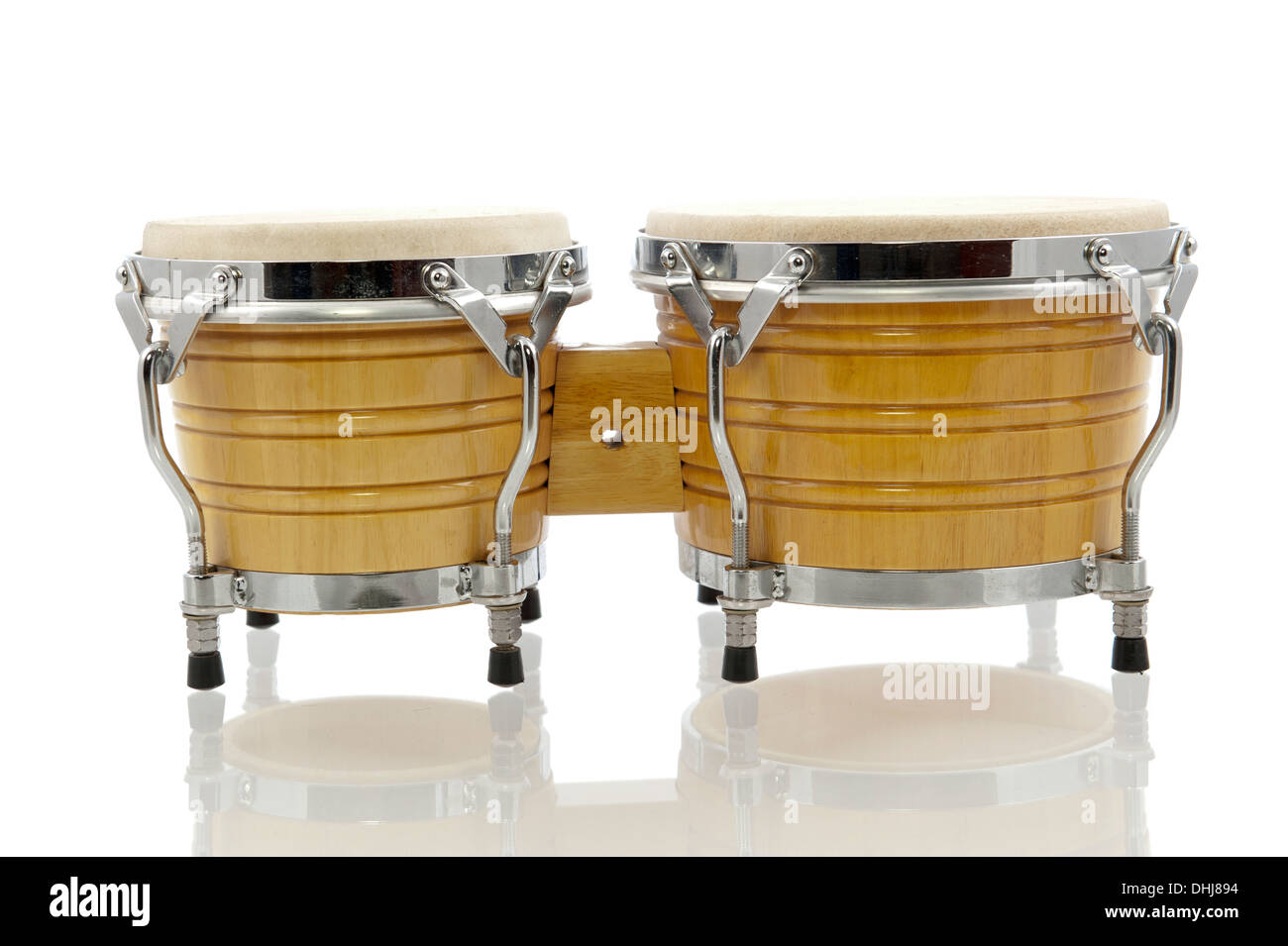 Modern light brown bongo set isolated in white Stock Photo