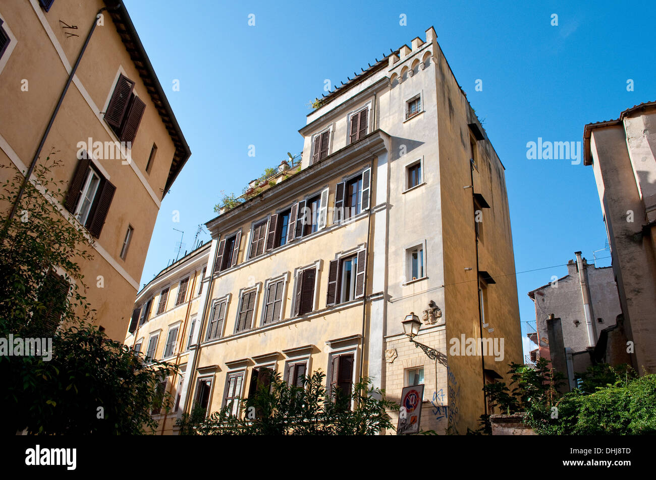 Residential house with apartments, Trastevere, Rome, Italy Stock Photo