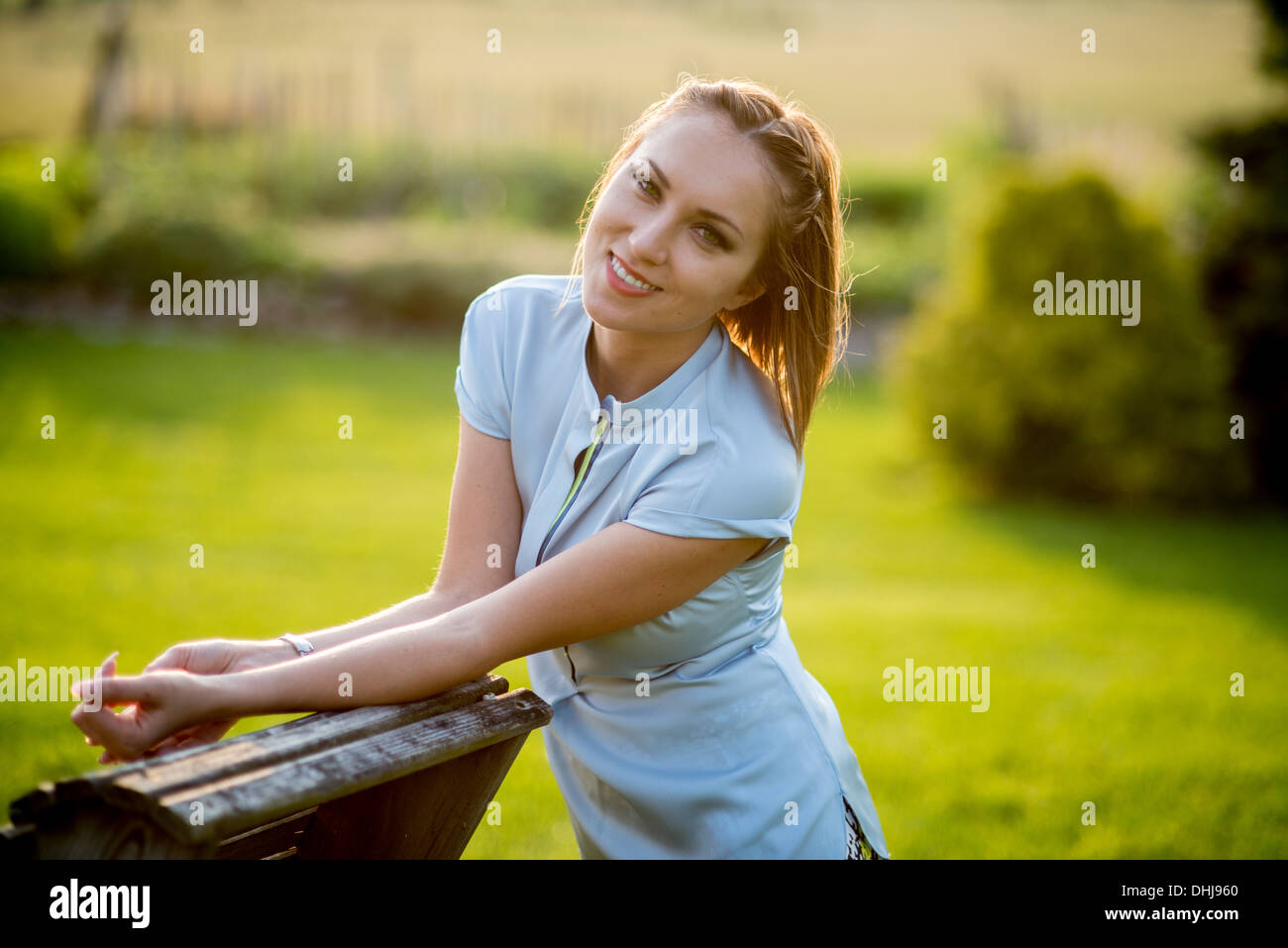 Pretty woman outdoors in springtime Stock Photo