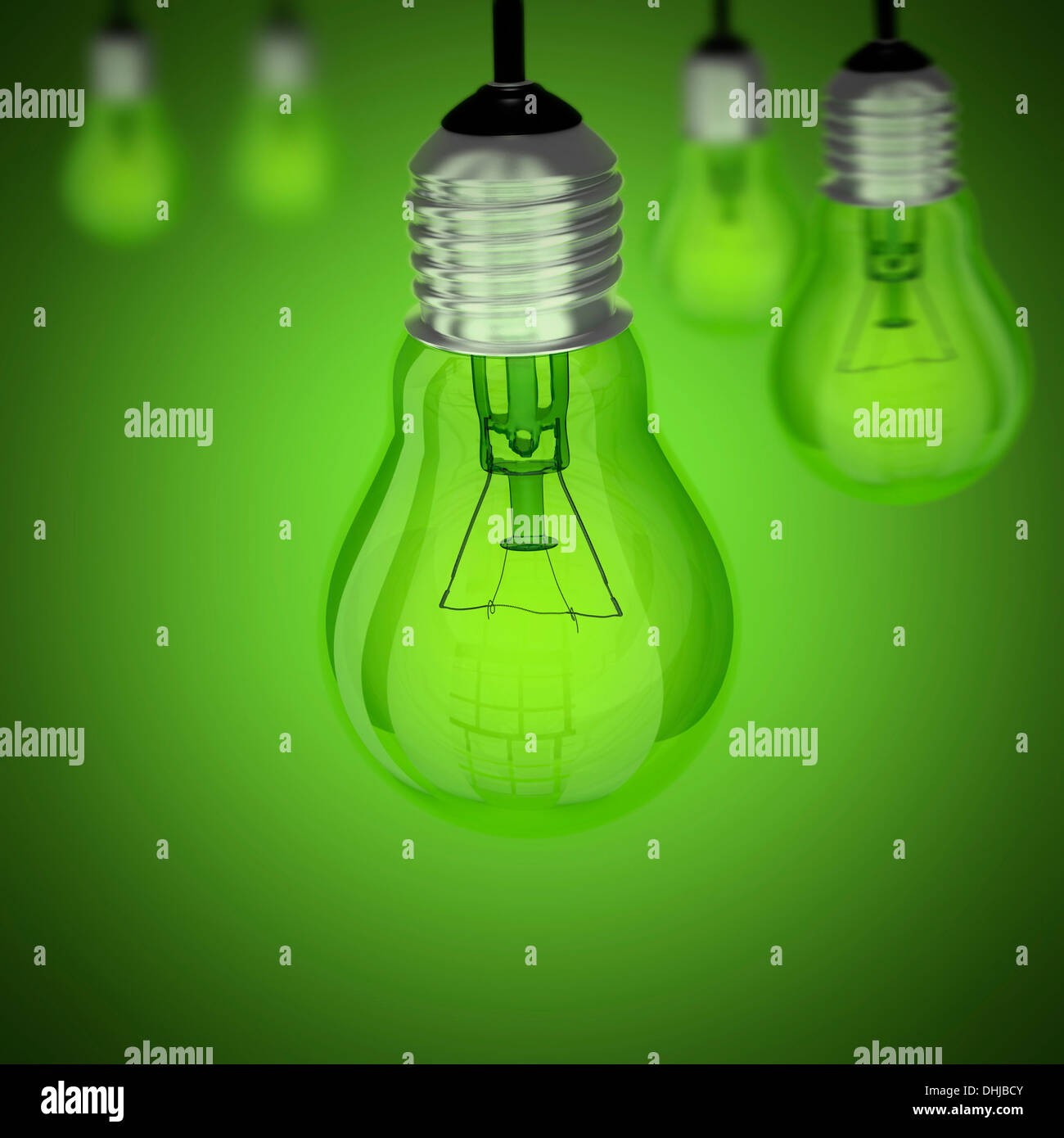Light bulb on green background and more bulbs Stock Photo - Alamy