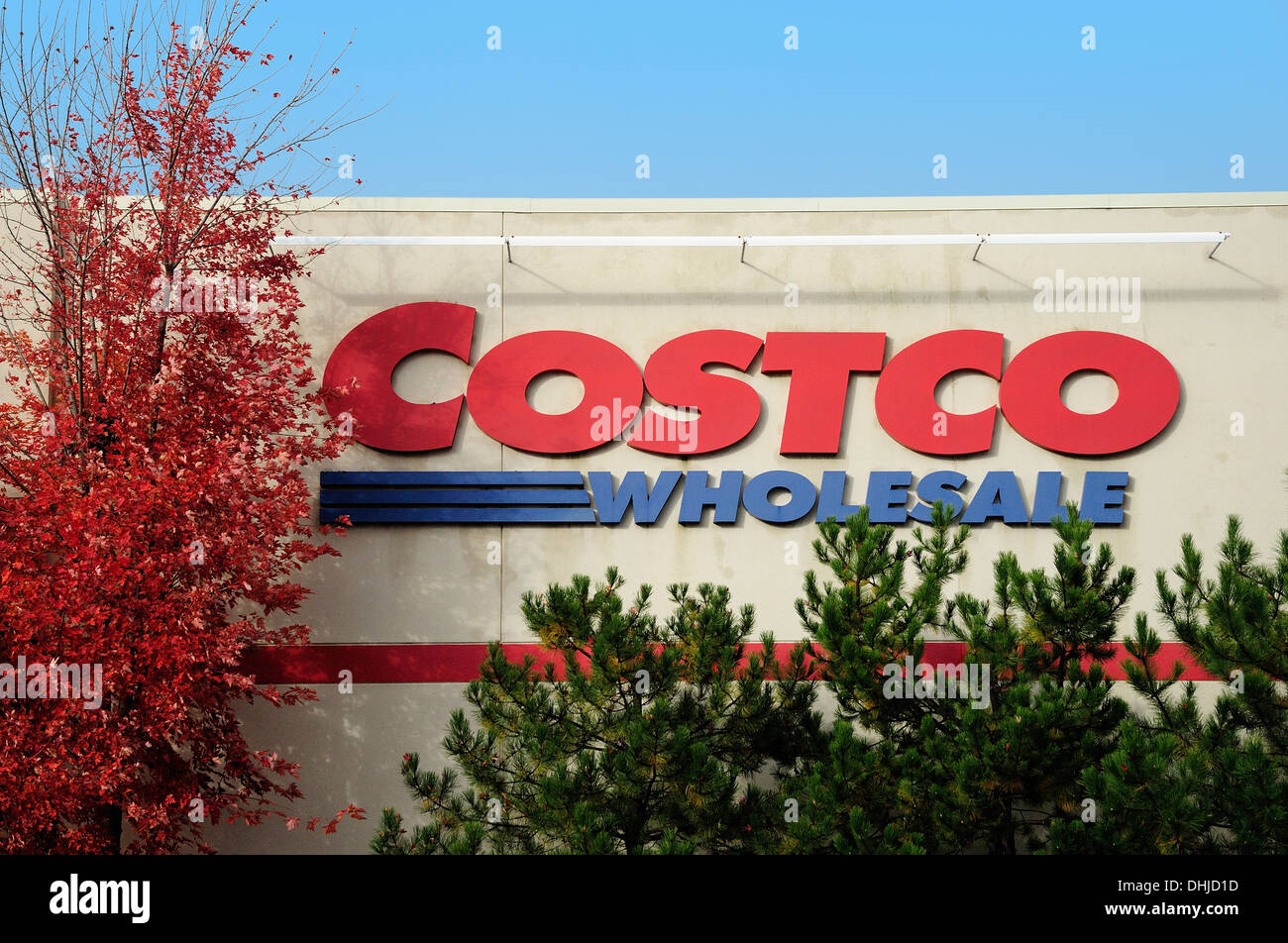 COSTCO retail sign on storefront. Stock Photo