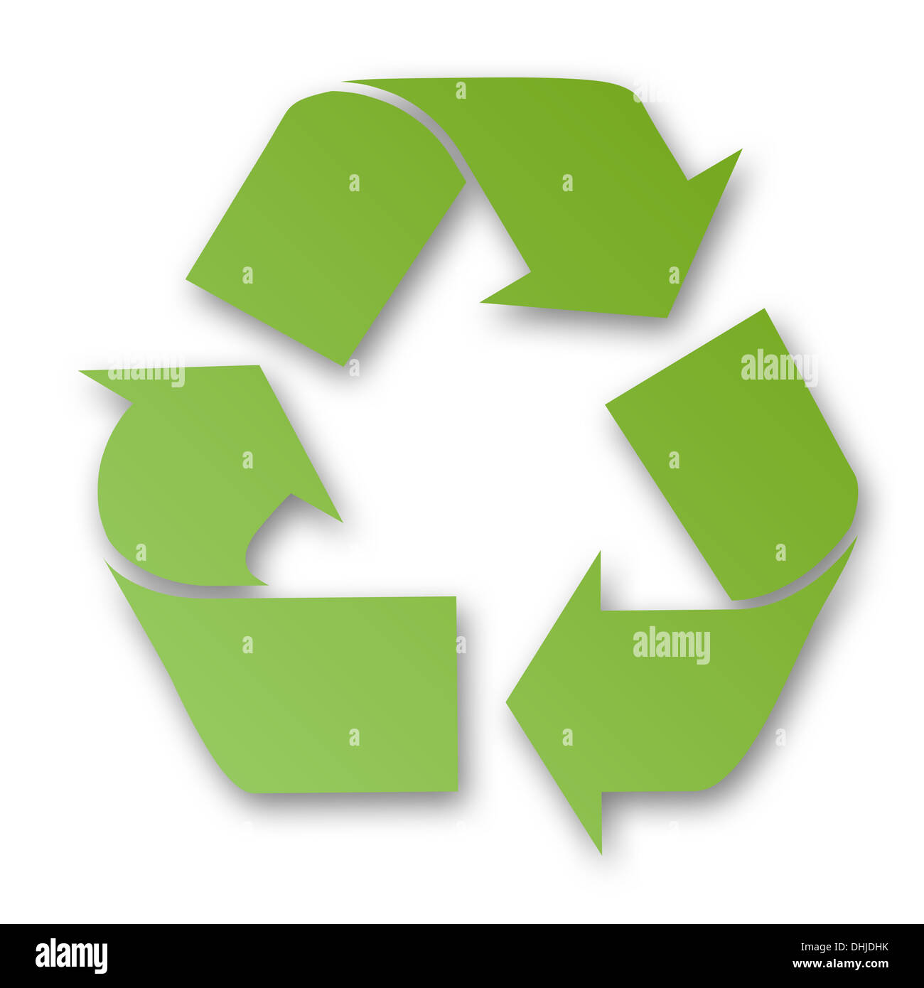 Green recycling sign with white background. Stock Photo