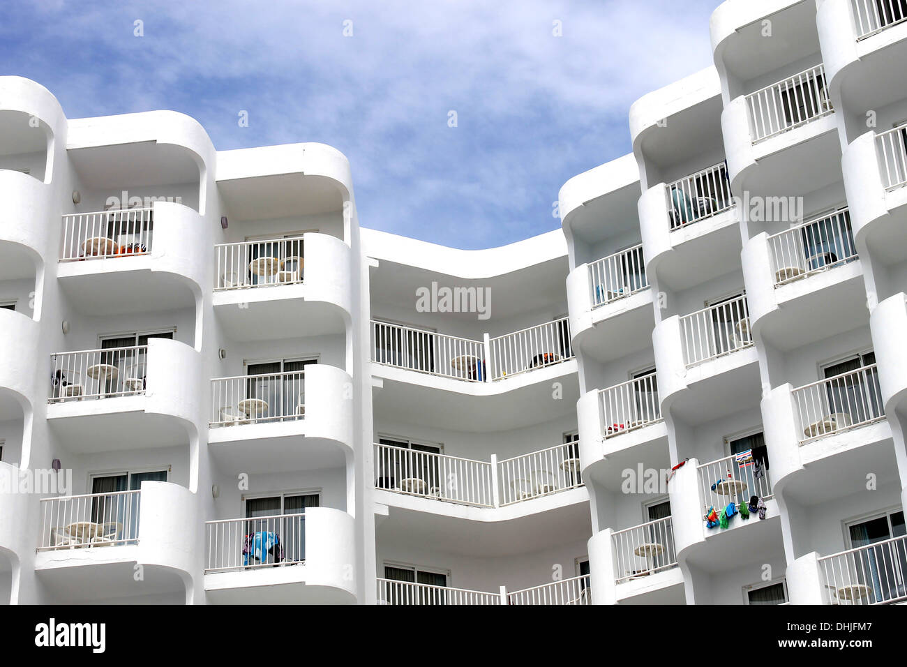 Modern white tourist hotel on island of Majorca, Spain. Stock Photo