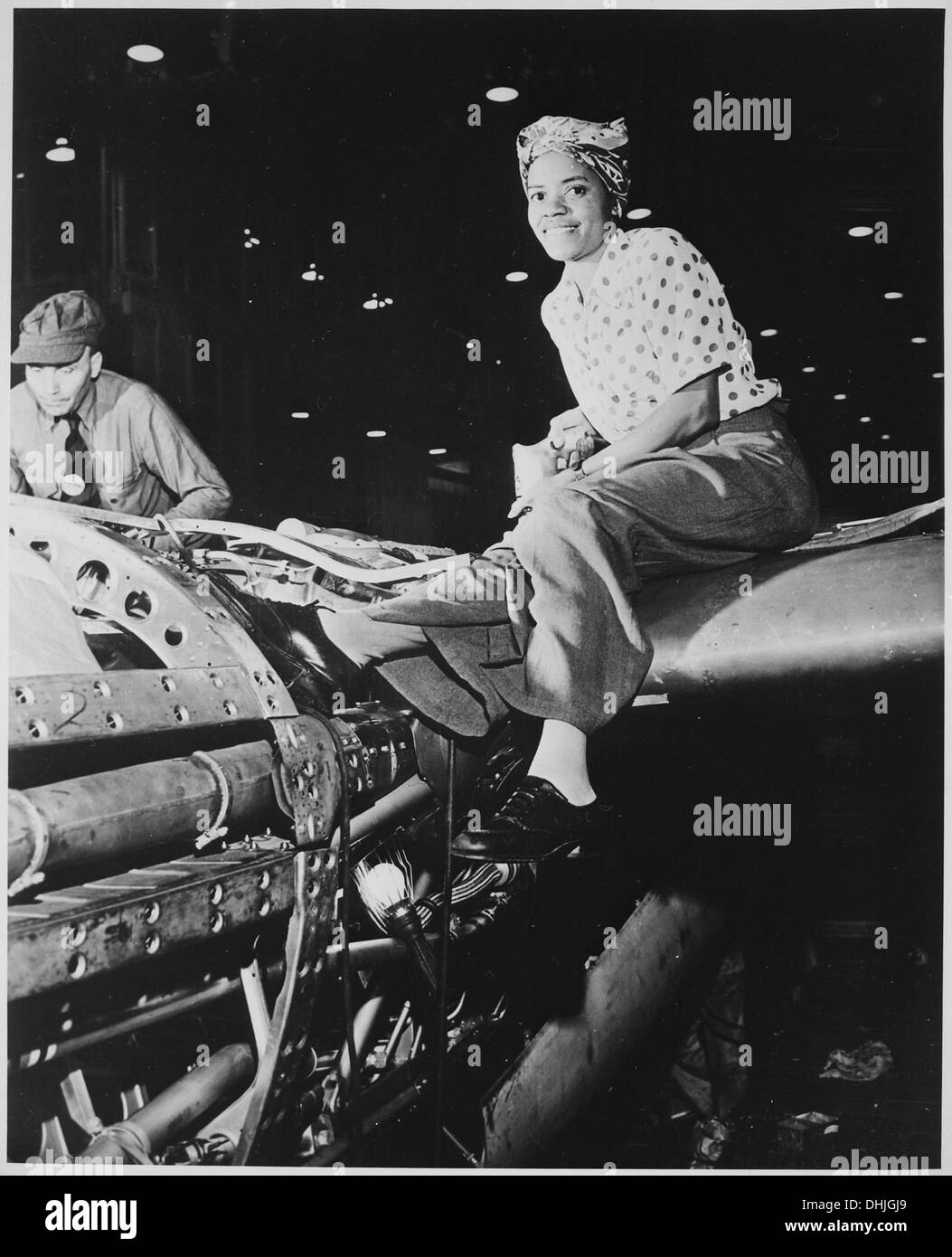 Lockheed Rivet Prototype A riveter works at Lockheed Aircraft Corporation in Burbank, California ...