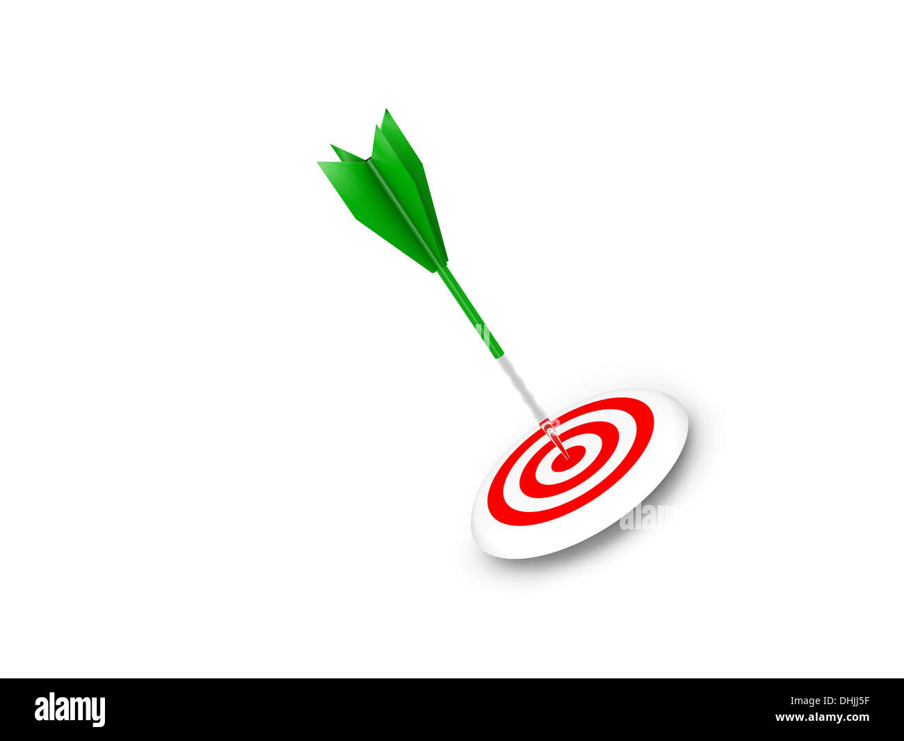 Green arrow hits bullseye Stock Photo