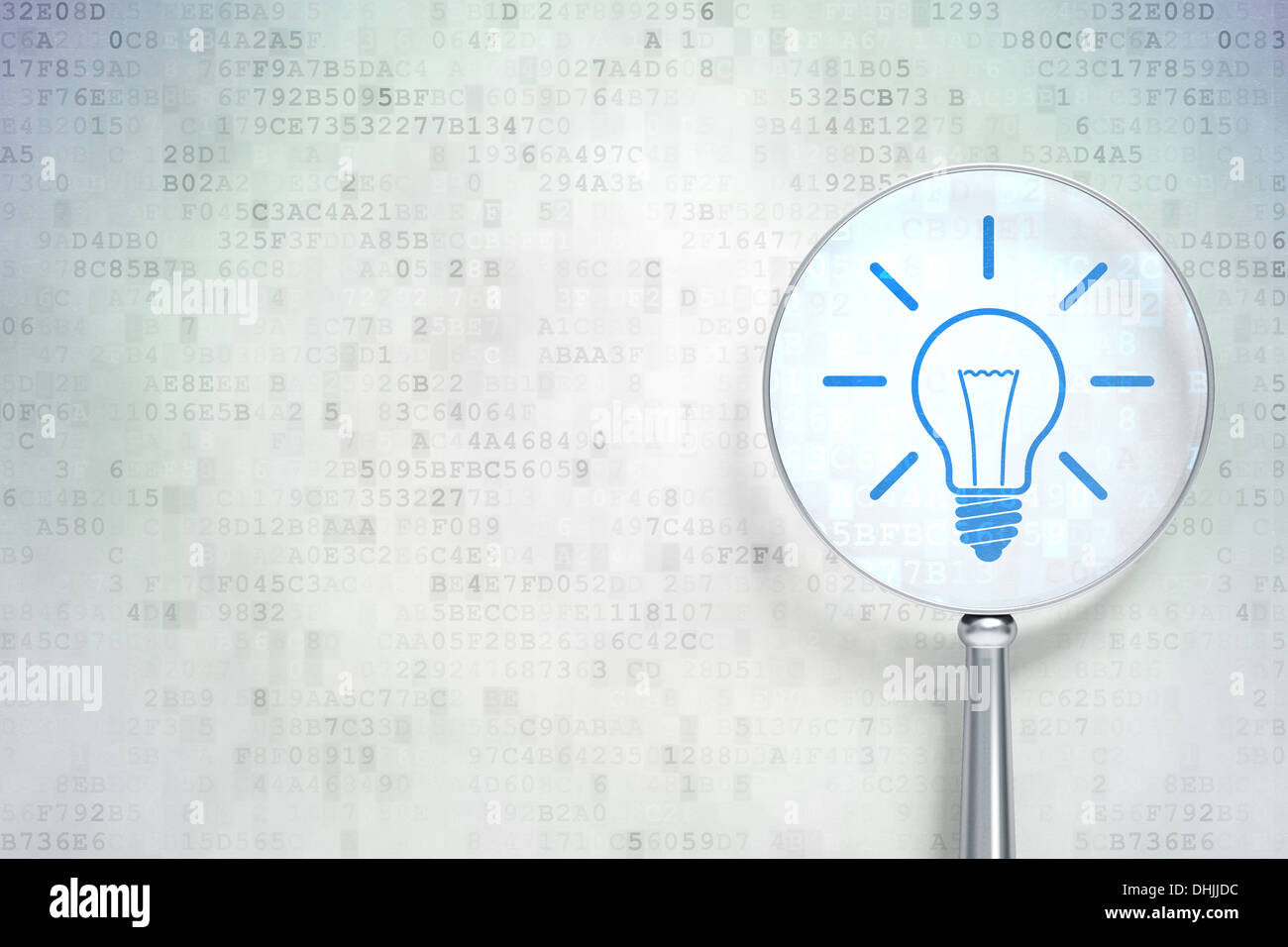 Business concept: Light Bulb with optical glass on digital Stock Photo ...