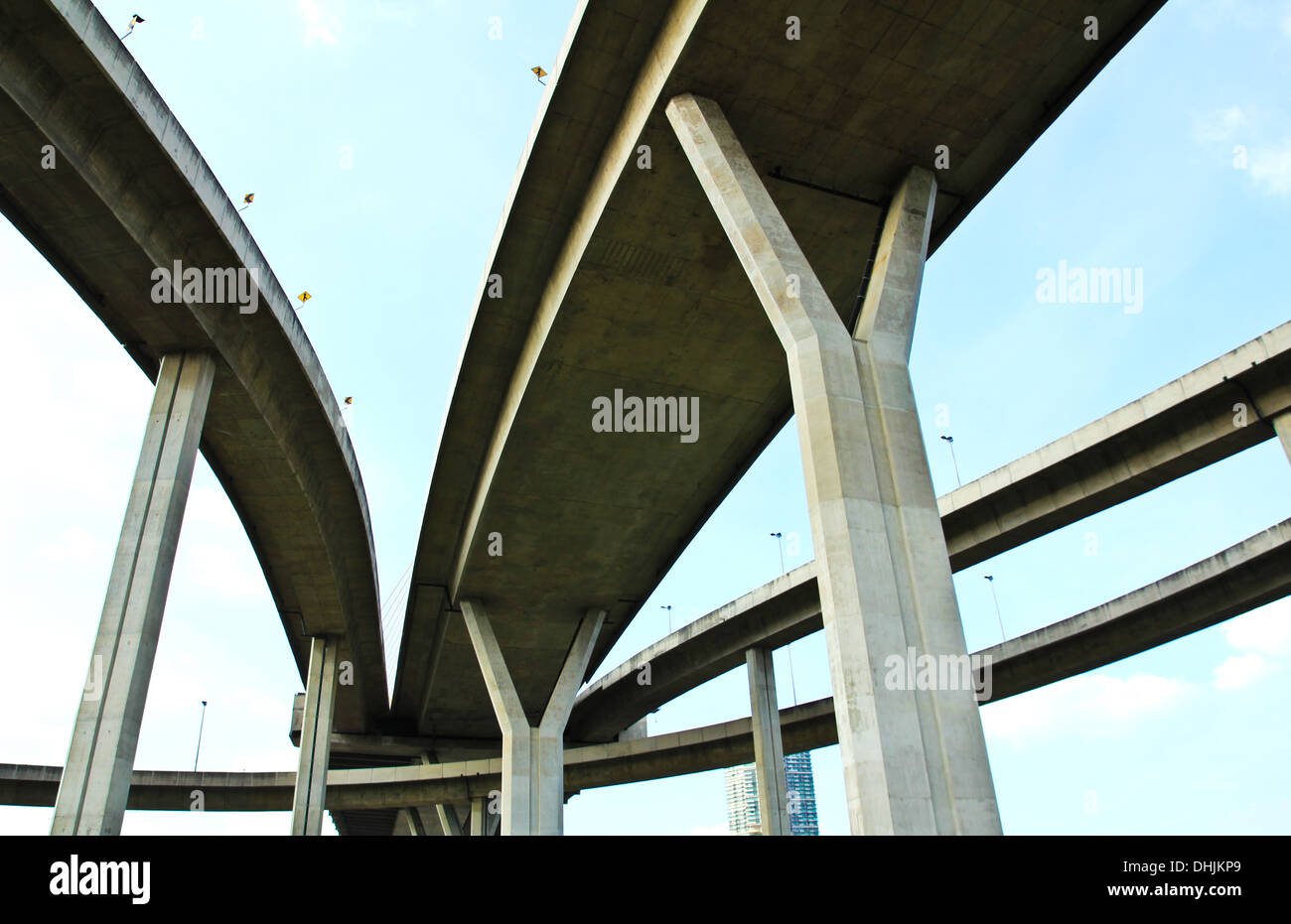 Elevated expressway. The curve of suspension bridge, Thailand. Stock Photo
