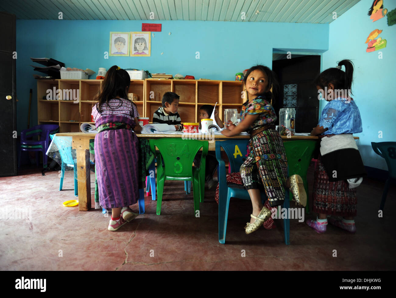 Guatemala indigenous children at preschool in El Barranco, Solola, Guatemala. Stock Photo