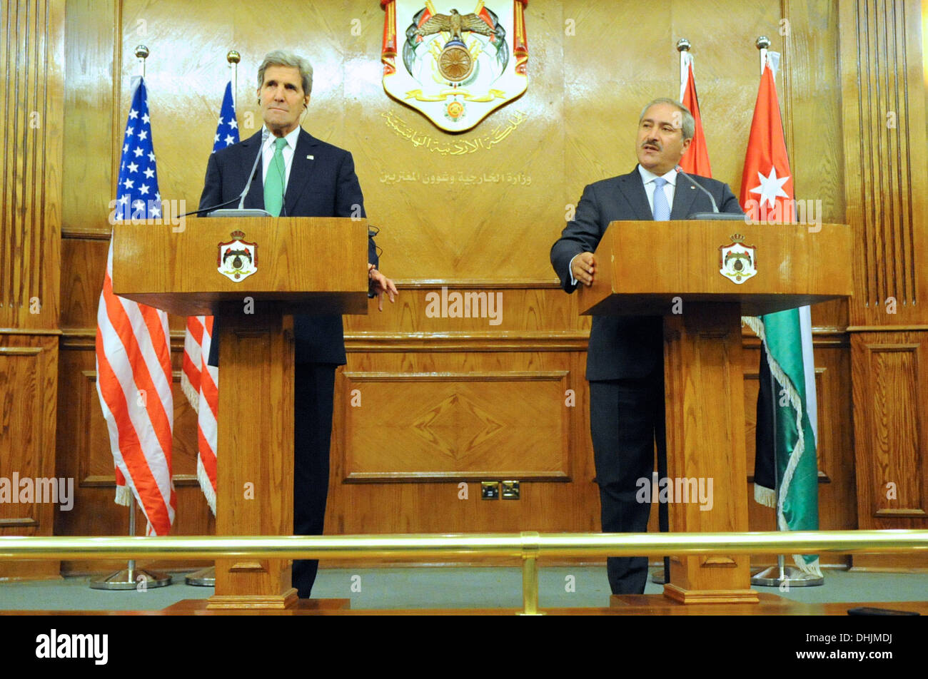 Secretary Kerry and Jordanian Foreign Minister Judeh Address Reporters Stock Photo