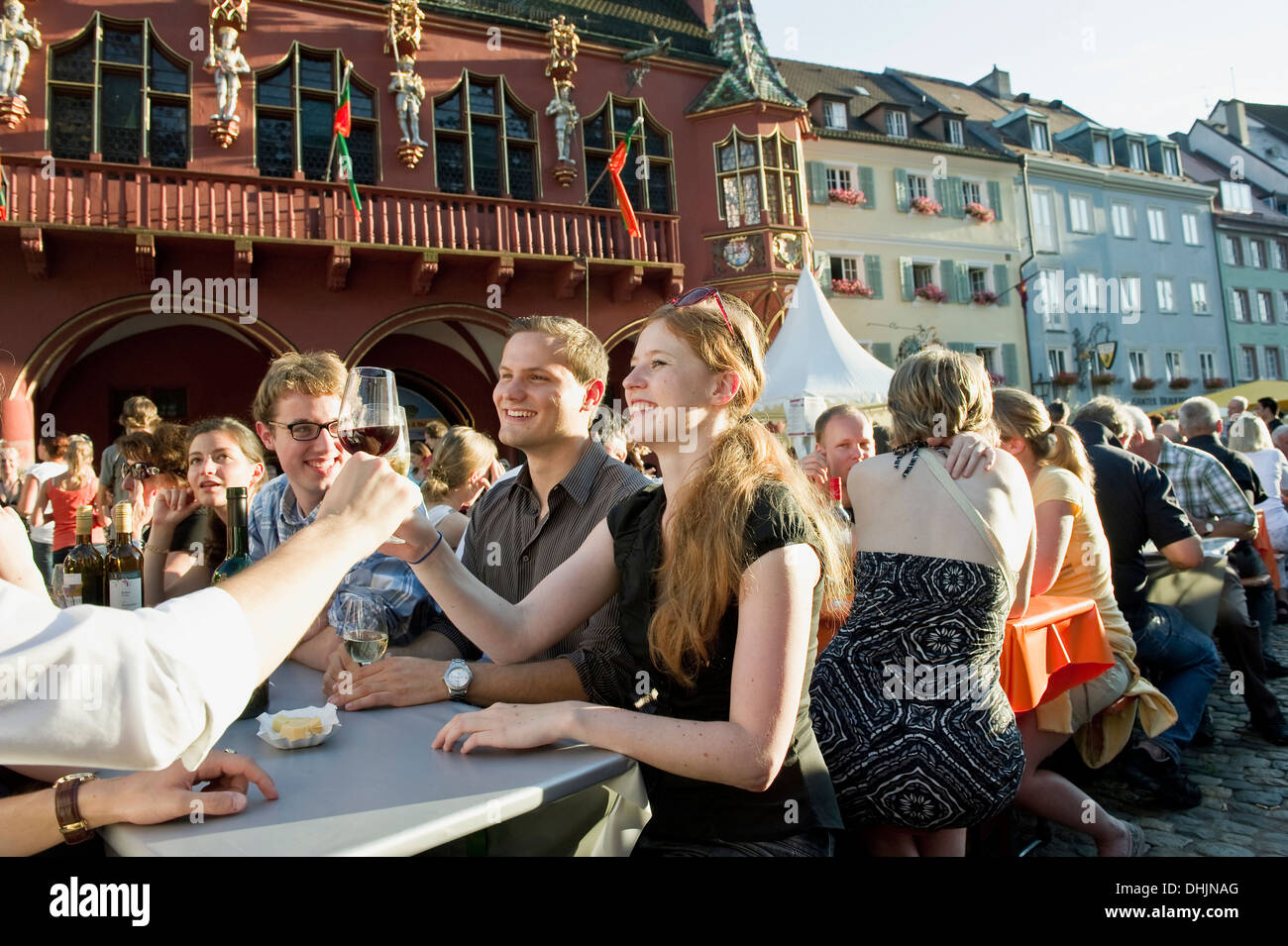 People at the wine festival, July 2012, Freiburg im Breisgau, Black Forest, Baden-Wuerttemberg, Germany, Europe Stock Photo