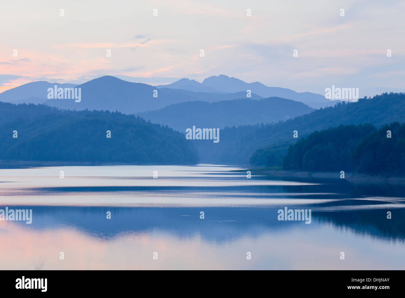 Dusk above lake in on at probably probable but near landscape scenery scenic Stock Photo