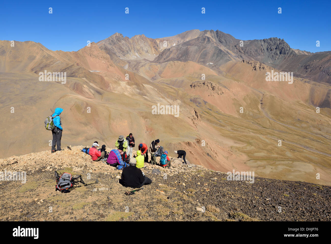 Iran, Hikers in Alborz mountains Stock Photo