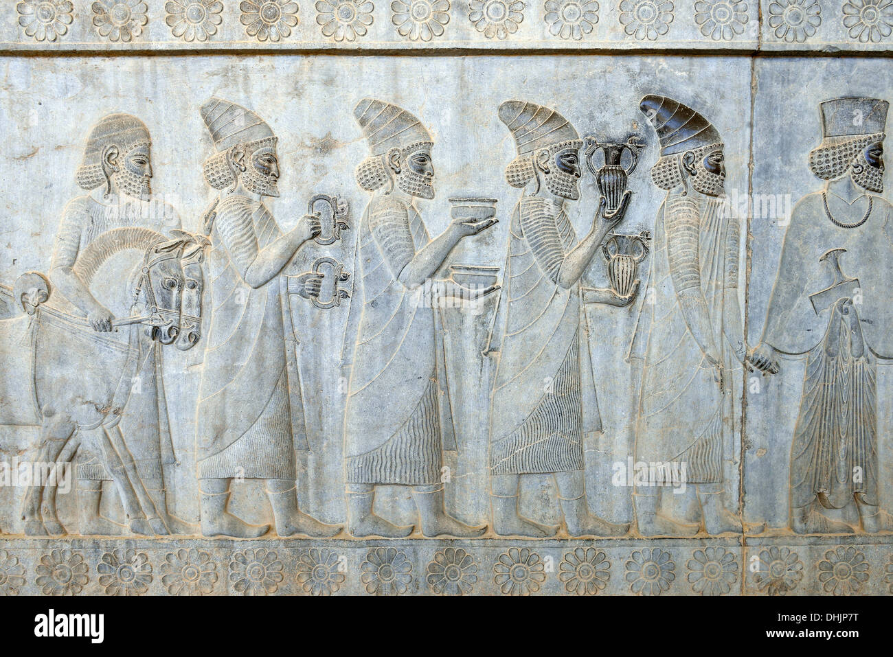 Iran, Persepolis, Apadana palace, detail of relief of delegation Stock Photo