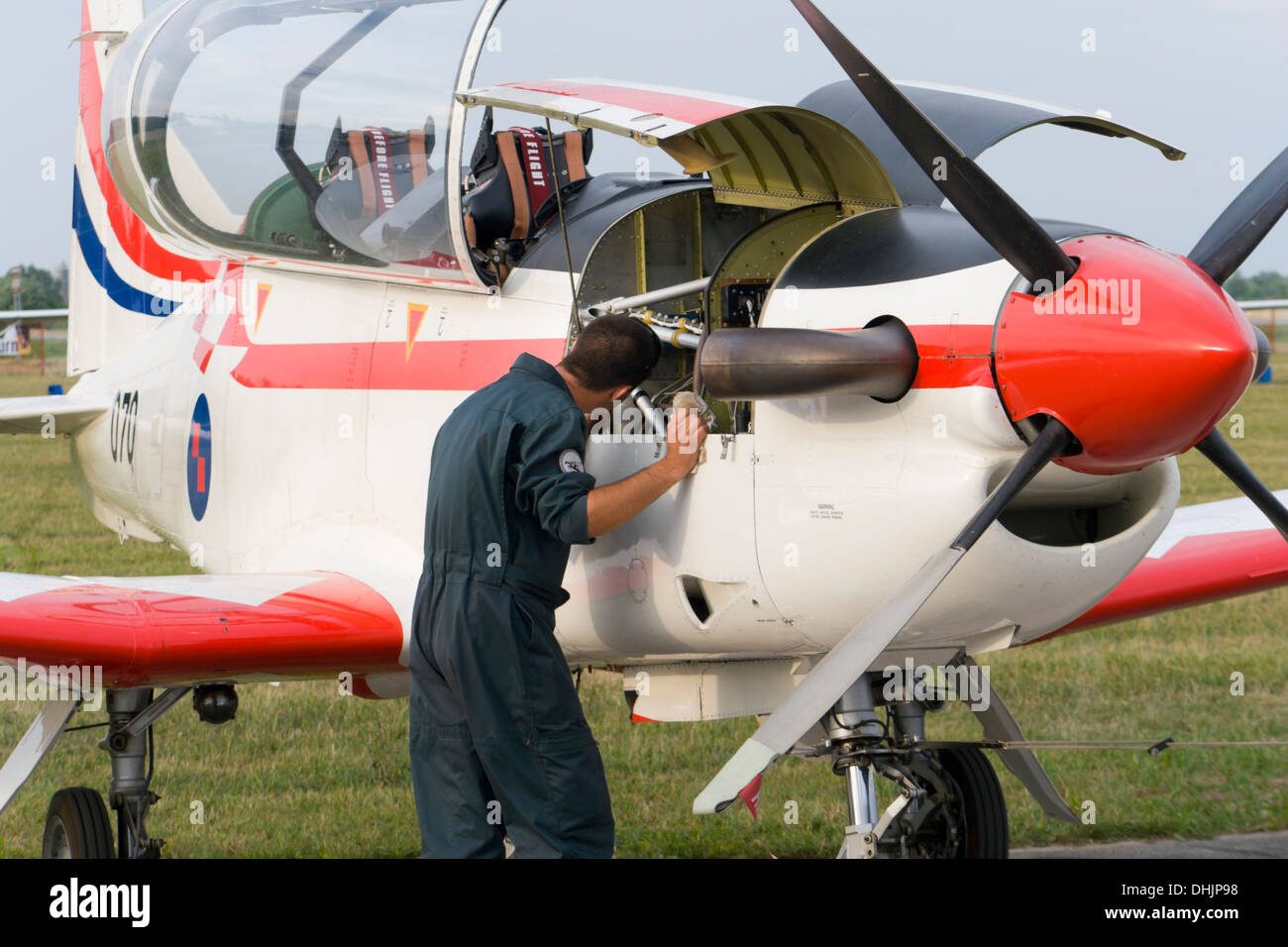 "Wings of storm" (Krila oluje) Croatian air force aerobatic team aircraft during a routine engine maintenance Stock Photo