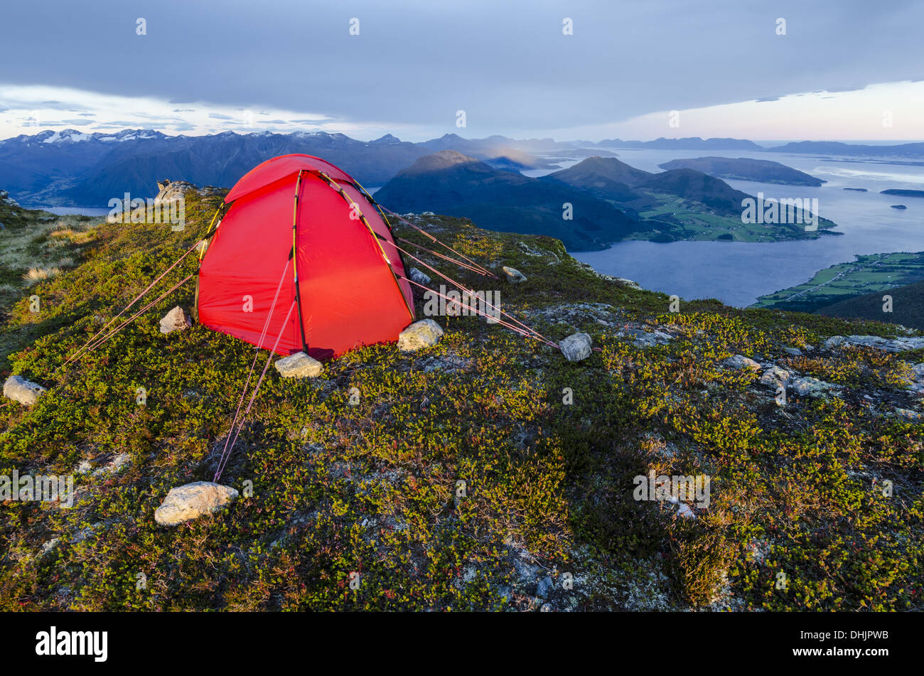 tent with view on Moldefjord, Norway Stock Photo Alamy