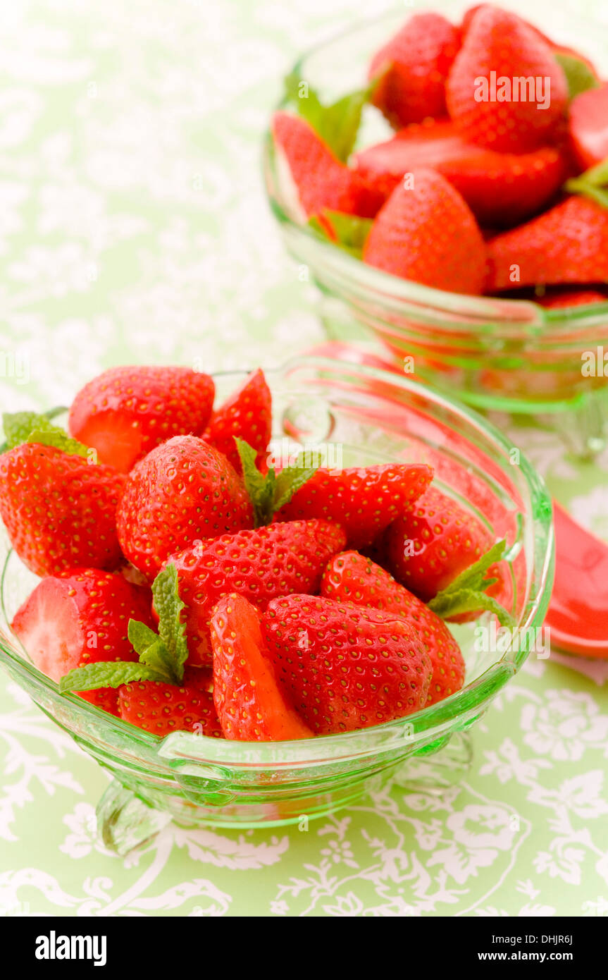 Fresh strawberries with mint in a bowl, Dessert, Fruit Stock Photo - Alamy