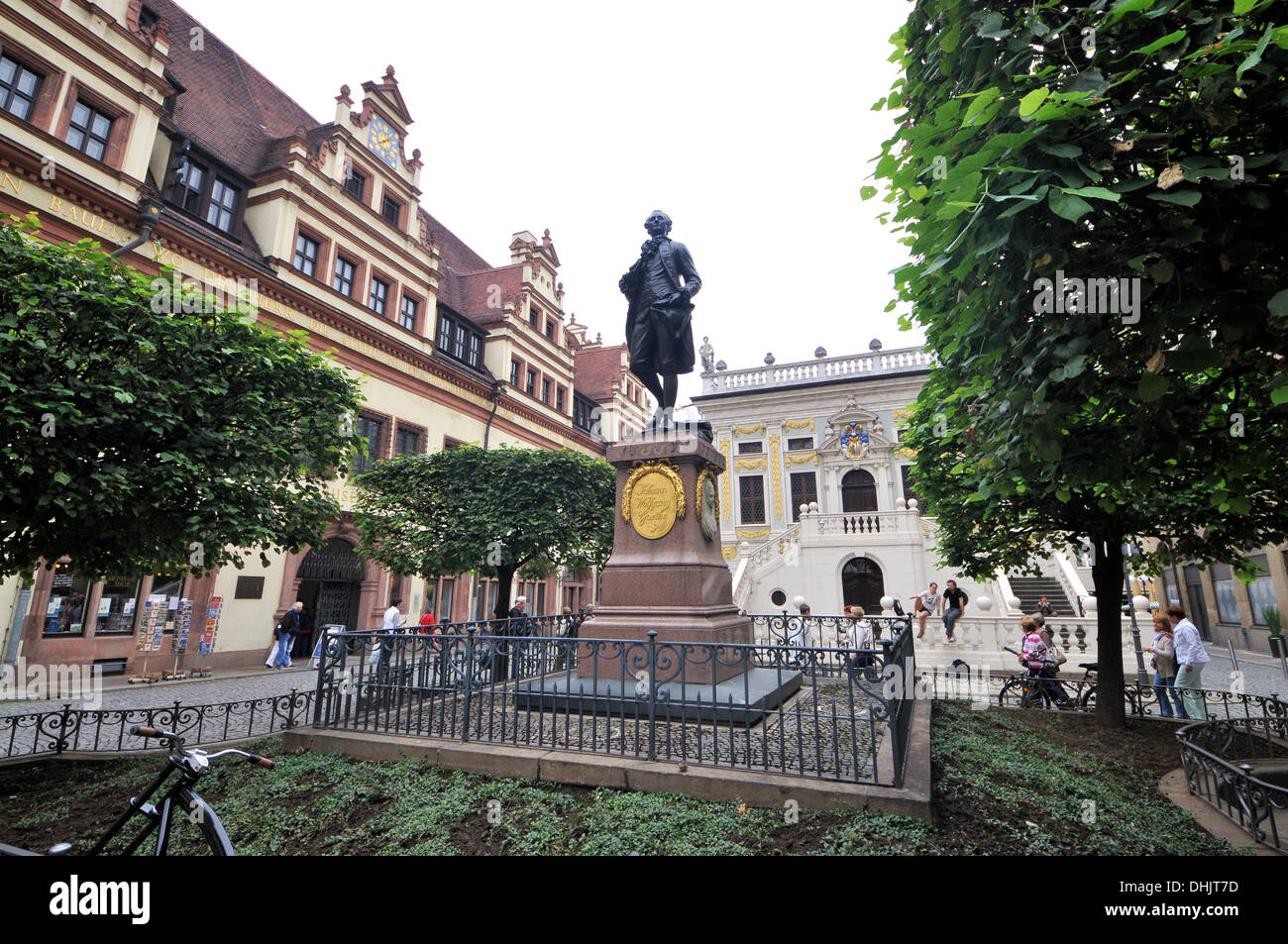 Goethe monument and old stock exchange at the old town, Leipzig, Saxony, Germany, Europe Stock Photo