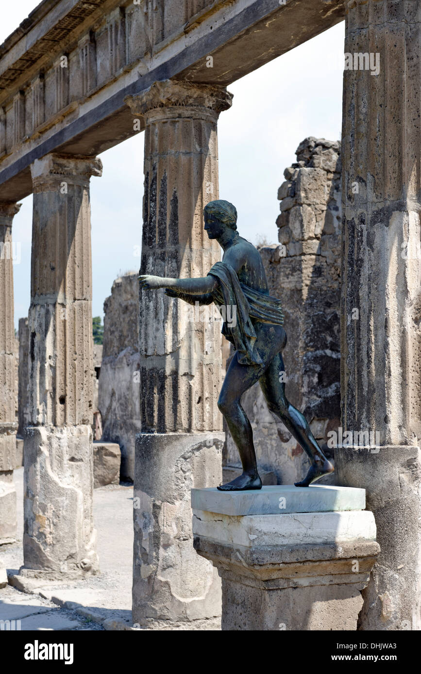Bronze copy of the original statue of Apollo in front of the portico at the sanctuary of Apollo
