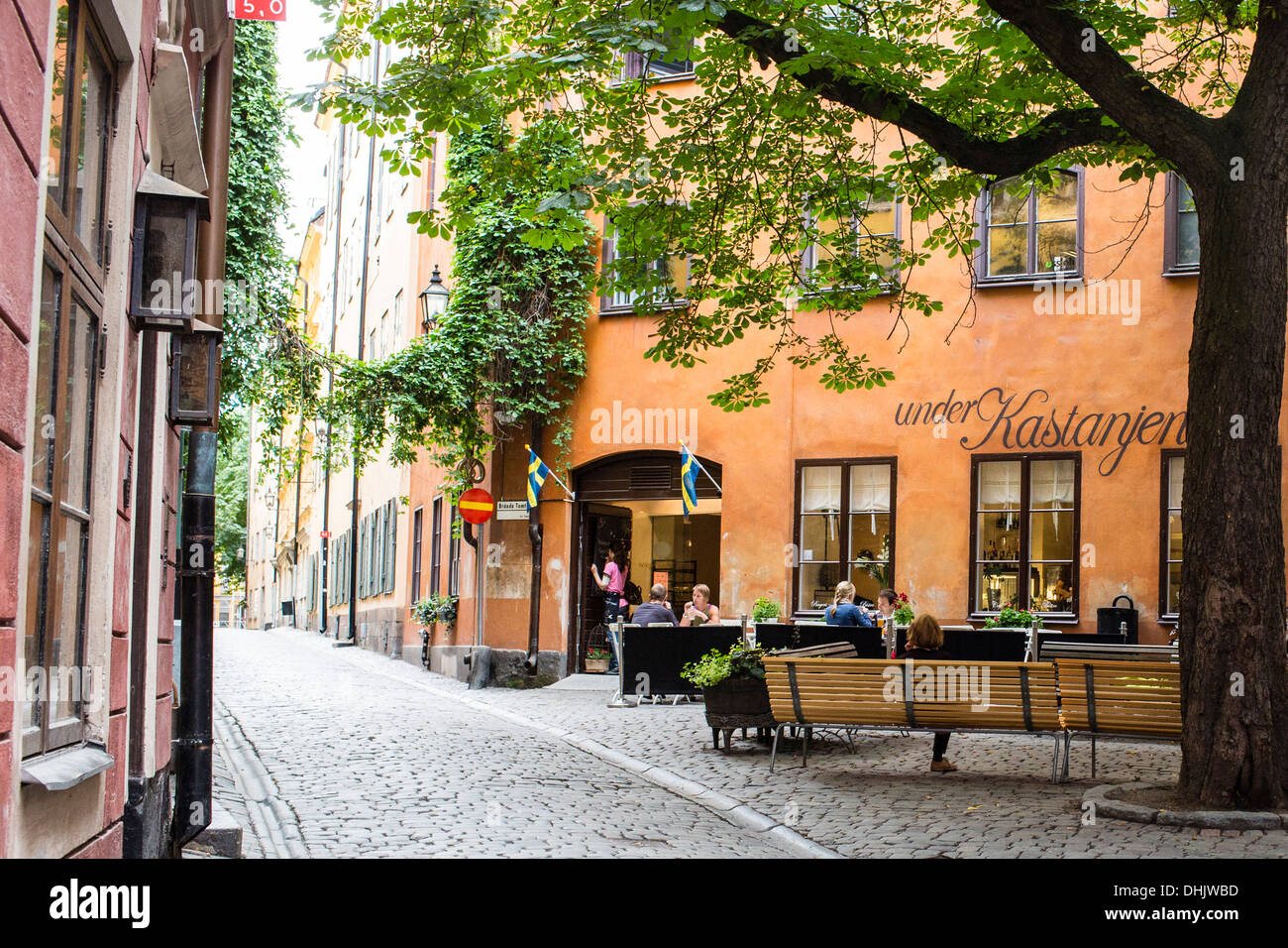 A street cafe at Gamla stan, Stockholm, Sweden, Europe Stock Photo