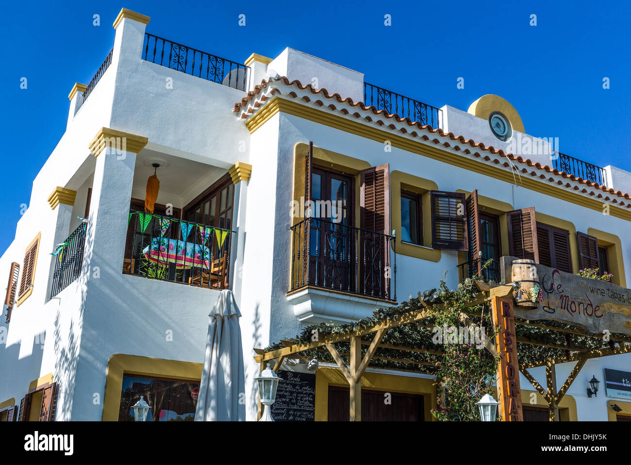 Europe, Spain,  Balearic islands, Eivissa, Ibiza, a bar restaurant of the Santa Gertrudes village Stock Photo