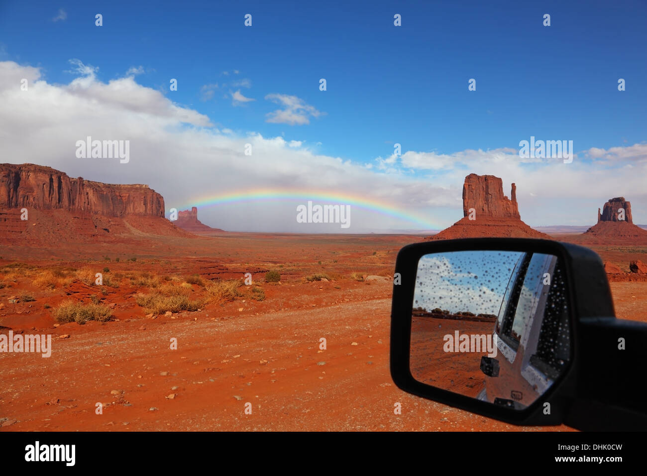 Red Desert it reflected in the car mirror Stock Photo - Alamy