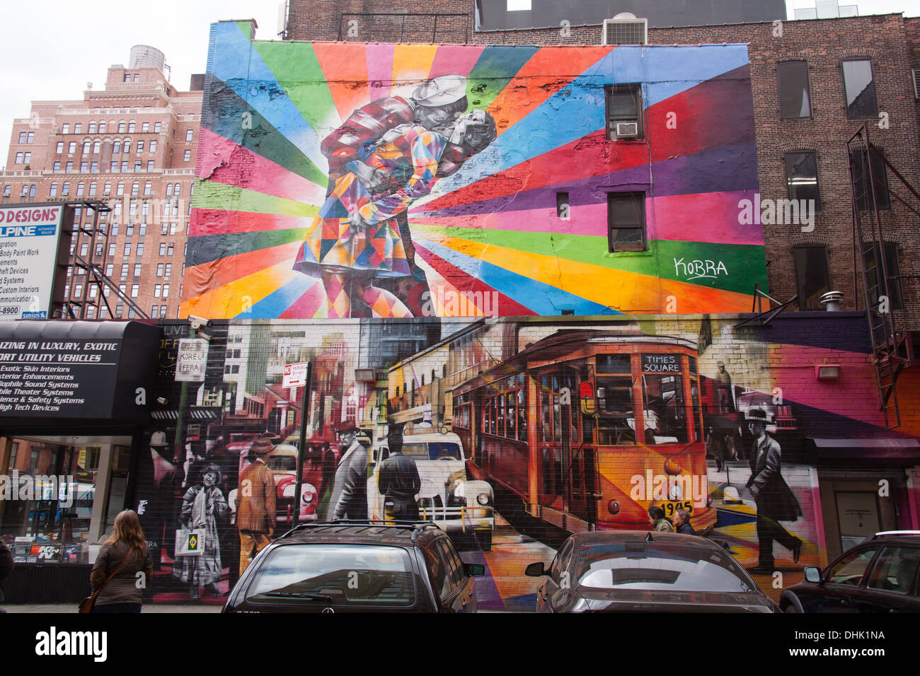 The Kissing Sailor mural by Eduardo Kobra,Chelsea, New York City, United States of America. Stock Photo